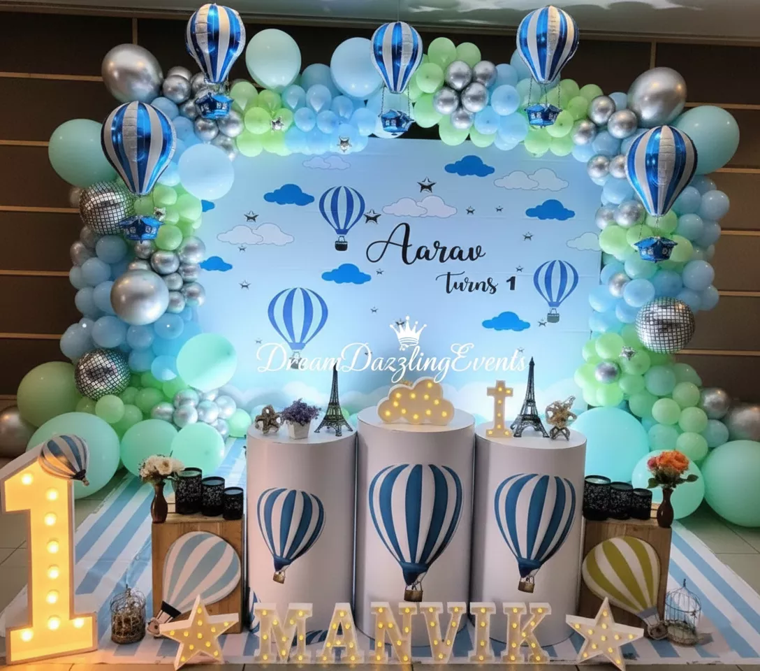 Luxury Birthday Balloon Decor Hot Air Balloon Theme Customized for First Birthday